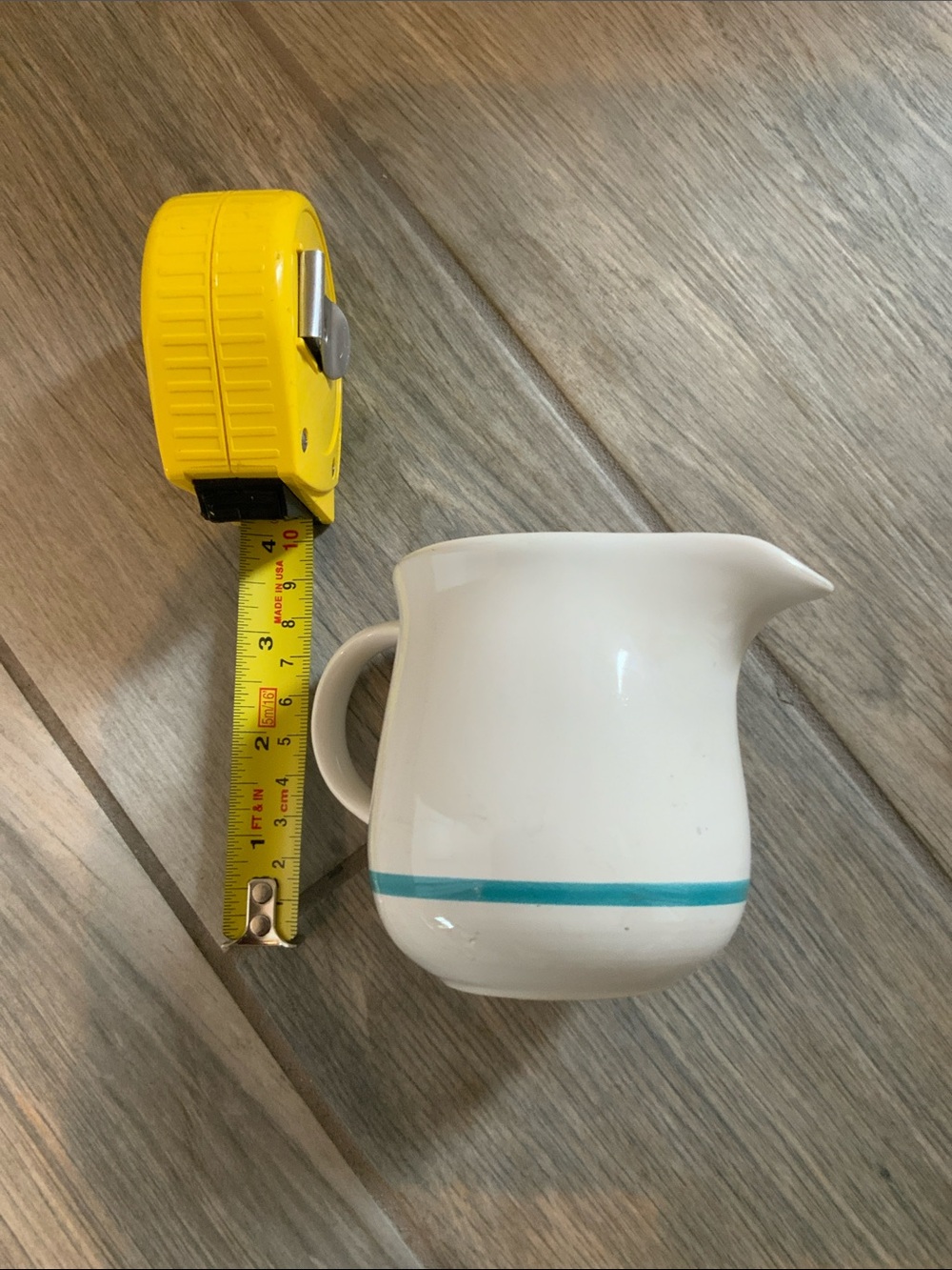 White Ceramic Creamer with Aqua Stripe